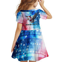 USA Christmas Family Matching Short Sleeve Bodycon Dress and Hawaiian Shirt with Santa Eagle Red White Blue Snowflake Pattern and American Flag - Wonder Print Shop