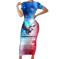 USA Christmas Family Matching Short Sleeve Bodycon Dress and Hawaiian Shirt with Santa Eagle Red White Blue Snowflake Pattern and American Flag - Wonder Print Shop