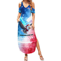 USA Christmas Family Matching Summer Maxi Dress and Hawaiian Shirt with Santa Eagle Red White Blue Snowflake Pattern and American Flag - Wonder Print Shop