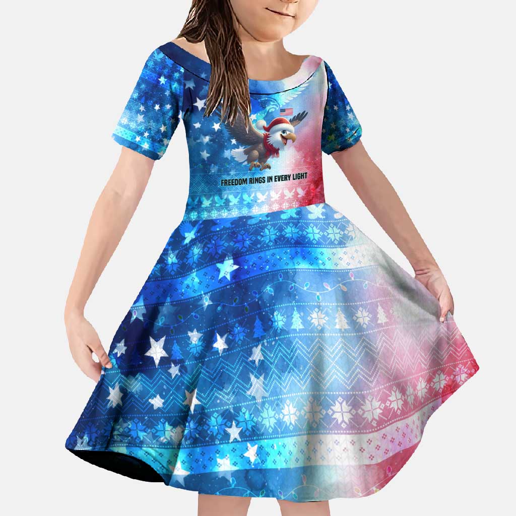 USA Christmas Family Matching Tank Maxi Dress and Hawaiian Shirt with Santa Eagle Red White Blue Snowflake Pattern and American Flag - Wonder Print Shop