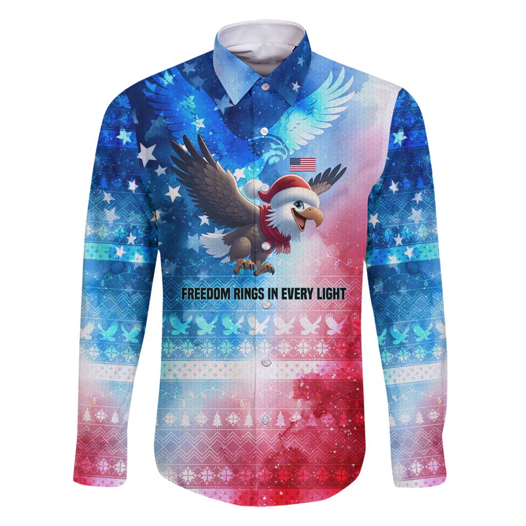 USA Christmas Family Matching Tank Maxi Dress and Hawaiian Shirt with Santa Eagle Red White Blue Snowflake Pattern and American Flag - Wonder Print Shop