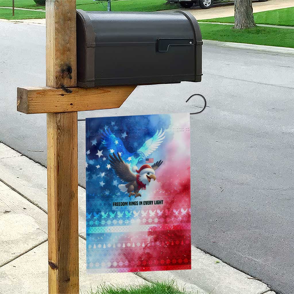 USA Christmas Garden Flag with Santa Eagle Red White Blue Snowflake Pattern and American Flag - Wonder Print Shop