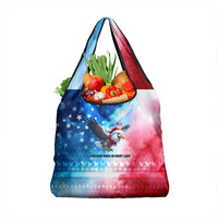 USA Christmas Grocery Bag with Santa Eagle Red White Blue Snowflake Pattern and American Flag - Wonder Print Shop