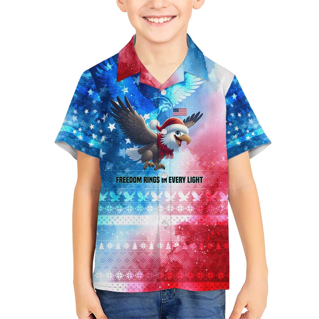 USA Christmas Hawaiian Shirt with Santa Eagle Red White Blue Snowflake Pattern and American Flag - Wonder Print Shop
