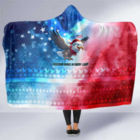 USA Christmas Hooded Blanket with Santa Eagle Red White Blue Snowflake Pattern and American Flag - Wonder Print Shop