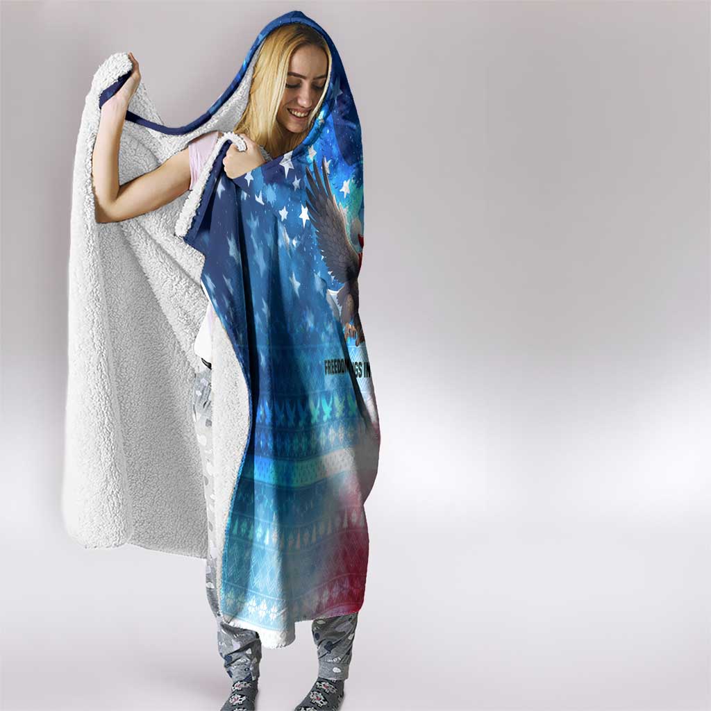 USA Christmas Hooded Blanket with Santa Eagle Red White Blue Snowflake Pattern and American Flag - Wonder Print Shop