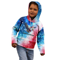 USA Christmas Kid Hoodie with Santa Eagle Red White Blue Snowflake Pattern and American Flag - Wonder Print Shop