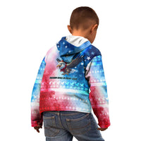 USA Christmas Kid Hoodie with Santa Eagle Red White Blue Snowflake Pattern and American Flag - Wonder Print Shop