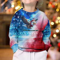 USA Christmas Kid Ugly Christmas Sweater with Santa Eagle Red White Blue Snowflake Pattern and American Flag - Wonder Print Shop