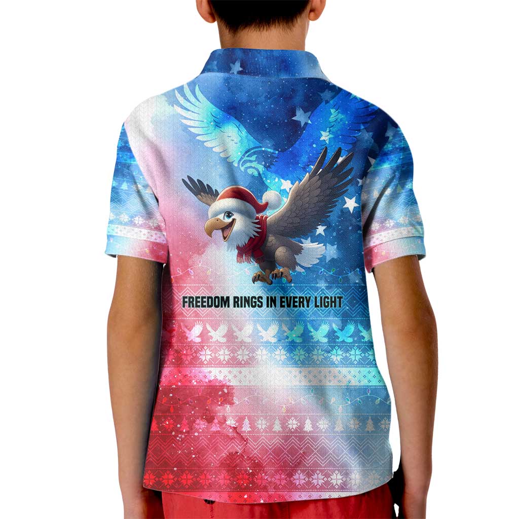 USA Christmas Kid Polo Shirt with Santa Eagle Red White Blue Snowflake Pattern and American Flag - Wonder Print Shop