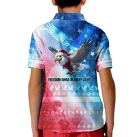 USA Christmas Kid Polo Shirt with Santa Eagle Red White Blue Snowflake Pattern and American Flag - Wonder Print Shop