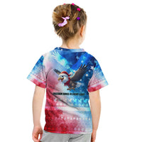 USA Christmas Kid T Shirt with Santa Eagle Red White Blue Snowflake Pattern and American Flag - Wonder Print Shop
