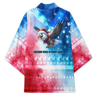 USA Christmas Kimono with Santa Eagle Red White Blue Snowflake Pattern and American Flag - Wonder Print Shop