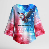 USA Christmas Kimono Sleeve Blouse with Santa Eagle Red White Blue Snowflake Pattern and American Flag - Wonder Print Shop