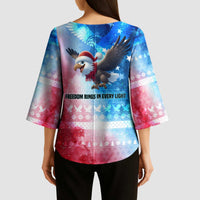 USA Christmas Kimono Sleeve Blouse with Santa Eagle Red White Blue Snowflake Pattern and American Flag - Wonder Print Shop