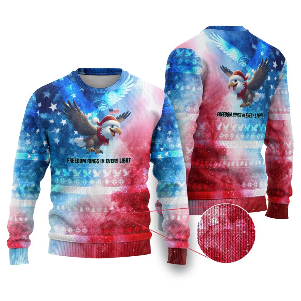 USA Christmas Ugly Christmas Sweater with Santa Eagle Red White Blue Snowflake Pattern and American Flag - Wonder Print Shop