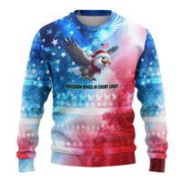 USA Christmas Ugly Christmas Sweater with Santa Eagle Red White Blue Snowflake Pattern and American Flag - Wonder Print Shop