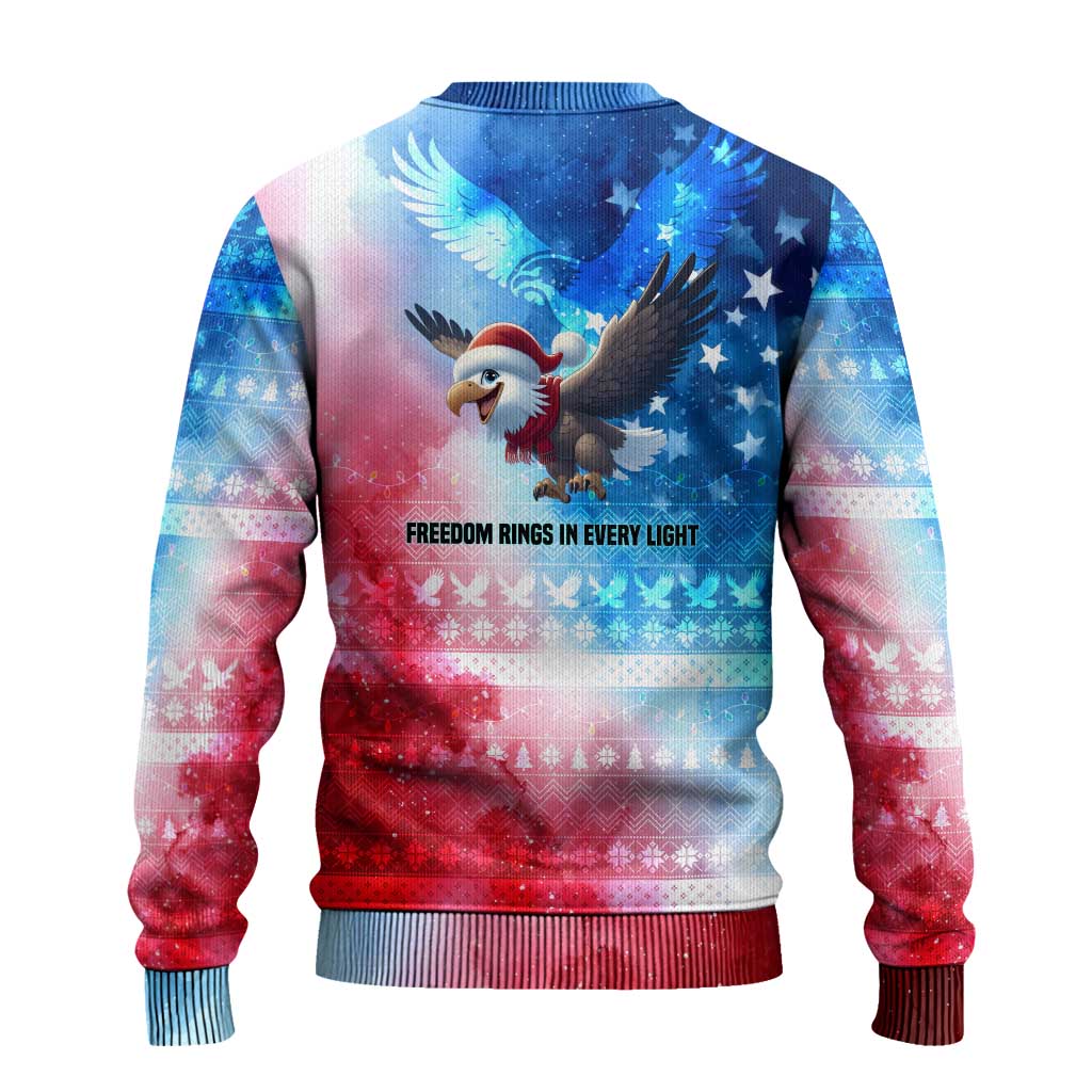 USA Christmas Ugly Christmas Sweater with Santa Eagle Red White Blue Snowflake Pattern and American Flag - Wonder Print Shop