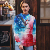 USA Christmas Ugly Christmas Sweater with Santa Eagle Red White Blue Snowflake Pattern and American Flag - Wonder Print Shop