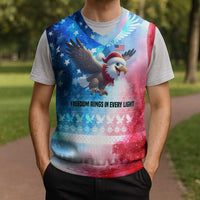 USA Christmas Knitted V-Neck Vest with Santa Eagle Red White Blue Snowflake Pattern and American Flag - Wonder Print Shop