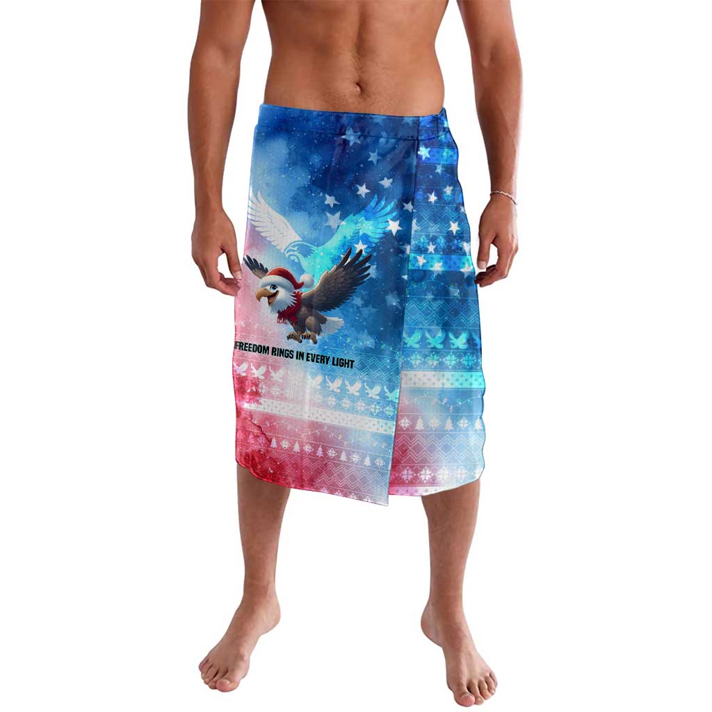 USA Christmas Lavalava with Santa Eagle Red White Blue Snowflake Pattern and American Flag - Wonder Print Shop