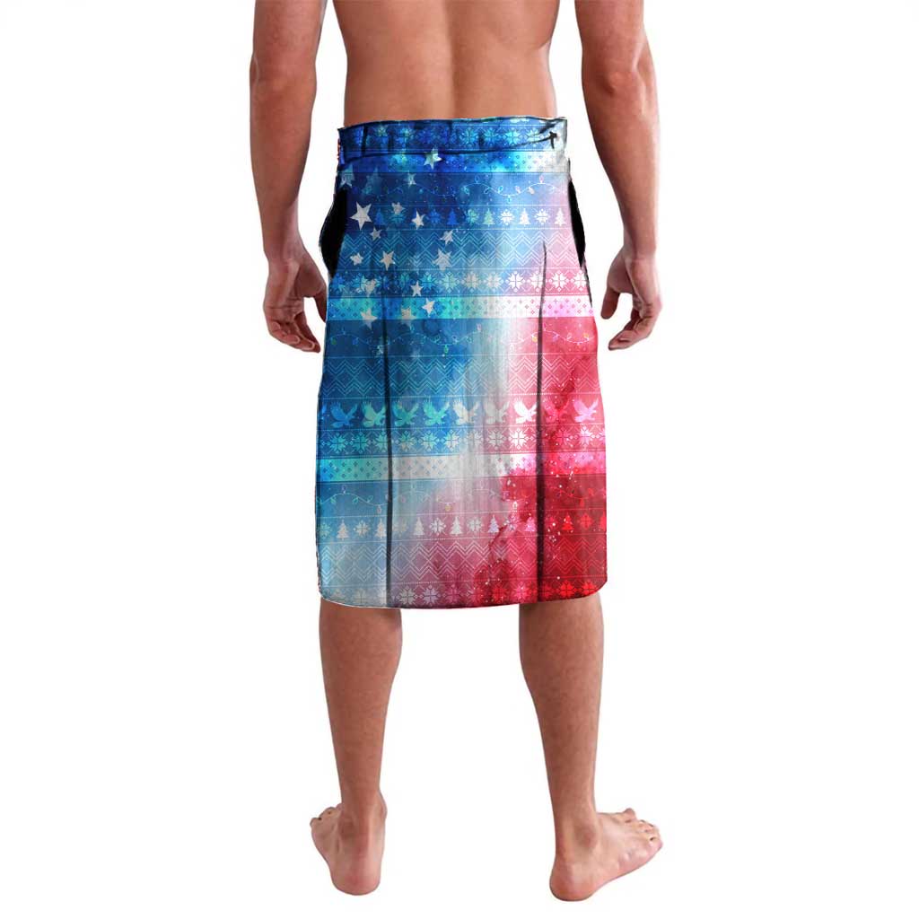 USA Christmas Lavalava with Santa Eagle Red White Blue Snowflake Pattern and American Flag - Wonder Print Shop