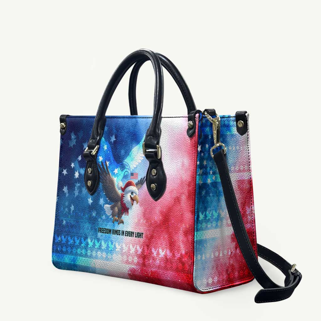 USA Christmas Leather Bag with Santa Eagle Red White Blue Snowflake Pattern and American Flag - Wonder Print Shop