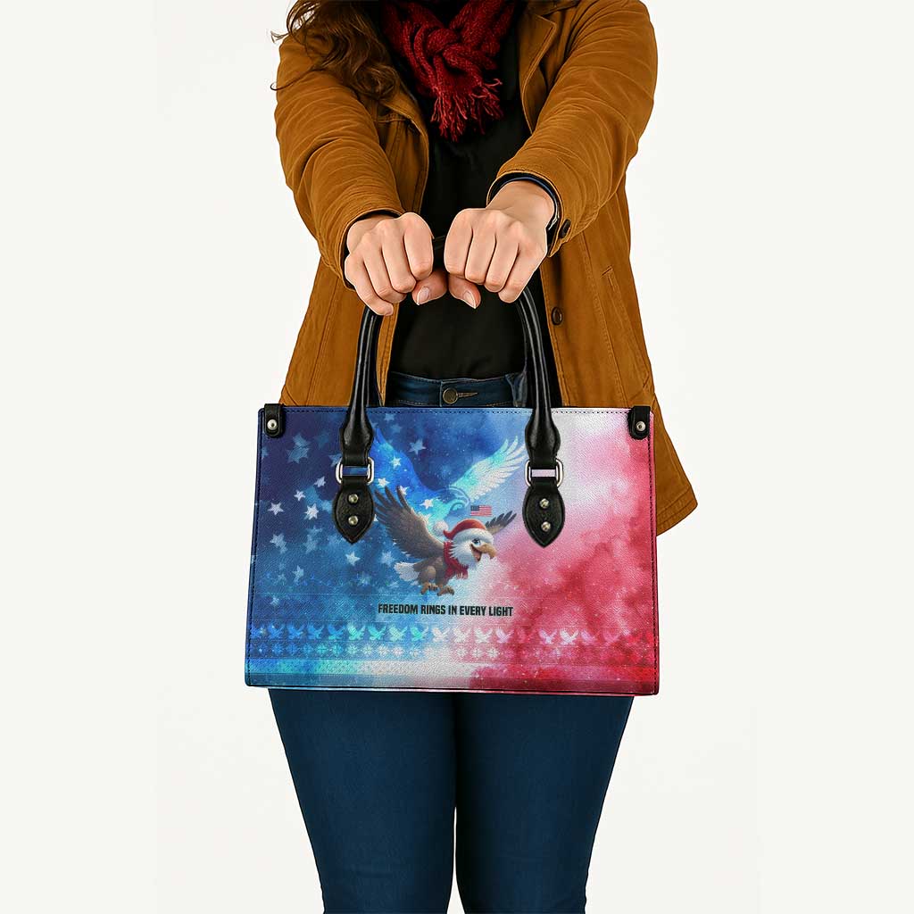 USA Christmas Leather Bag with Santa Eagle Red White Blue Snowflake Pattern and American Flag - Wonder Print Shop