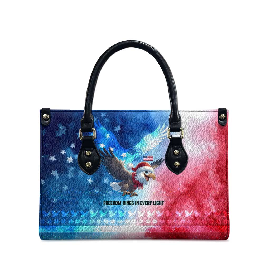 USA Christmas Leather Bag with Santa Eagle Red White Blue Snowflake Pattern and American Flag - Wonder Print Shop