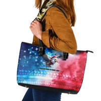 USA Christmas Leather Tote Bag with Santa Eagle Red White Blue Snowflake Pattern and American Flag - Wonder Print Shop