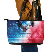 USA Christmas Leather Tote Bag with Santa Eagle Red White Blue Snowflake Pattern and American Flag - Wonder Print Shop