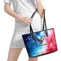 USA Christmas Leather Tote Bag with Santa Eagle Red White Blue Snowflake Pattern and American Flag - Wonder Print Shop
