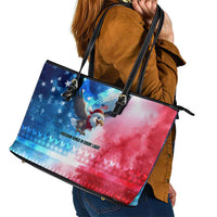 USA Christmas Leather Tote Bag with Santa Eagle Red White Blue Snowflake Pattern and American Flag - Wonder Print Shop