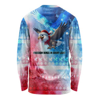 USA Christmas Long Sleeve Shirt with Santa Eagle Red White Blue Snowflake Pattern and American Flag - Wonder Print Shop