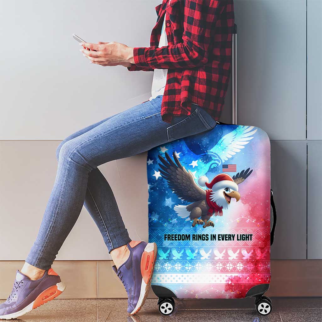 USA Christmas Luggage Cover with Santa Eagle Red White Blue Snowflake Pattern and American Flag - Wonder Print Shop