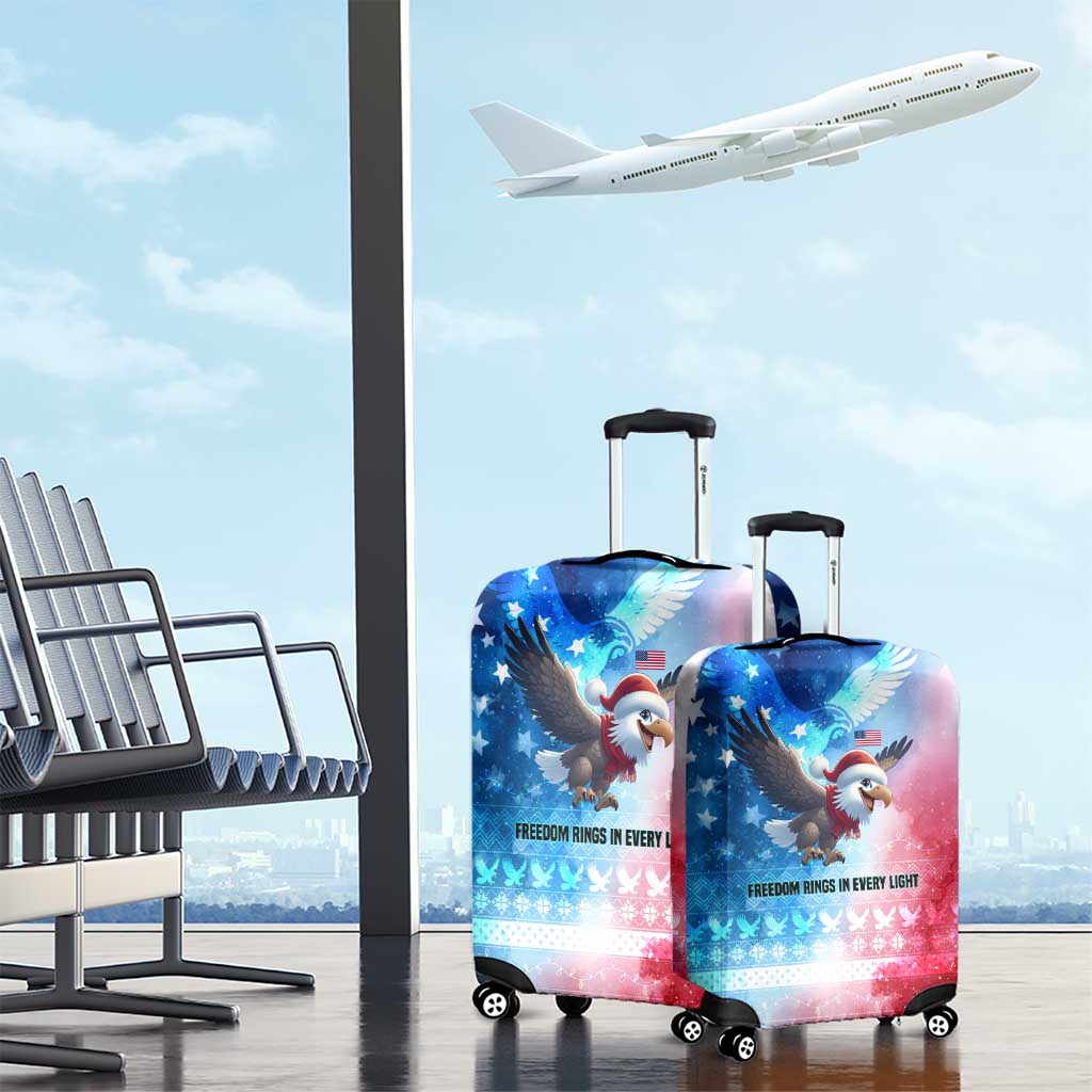 USA Christmas Luggage Cover with Santa Eagle Red White Blue Snowflake Pattern and American Flag - Wonder Print Shop