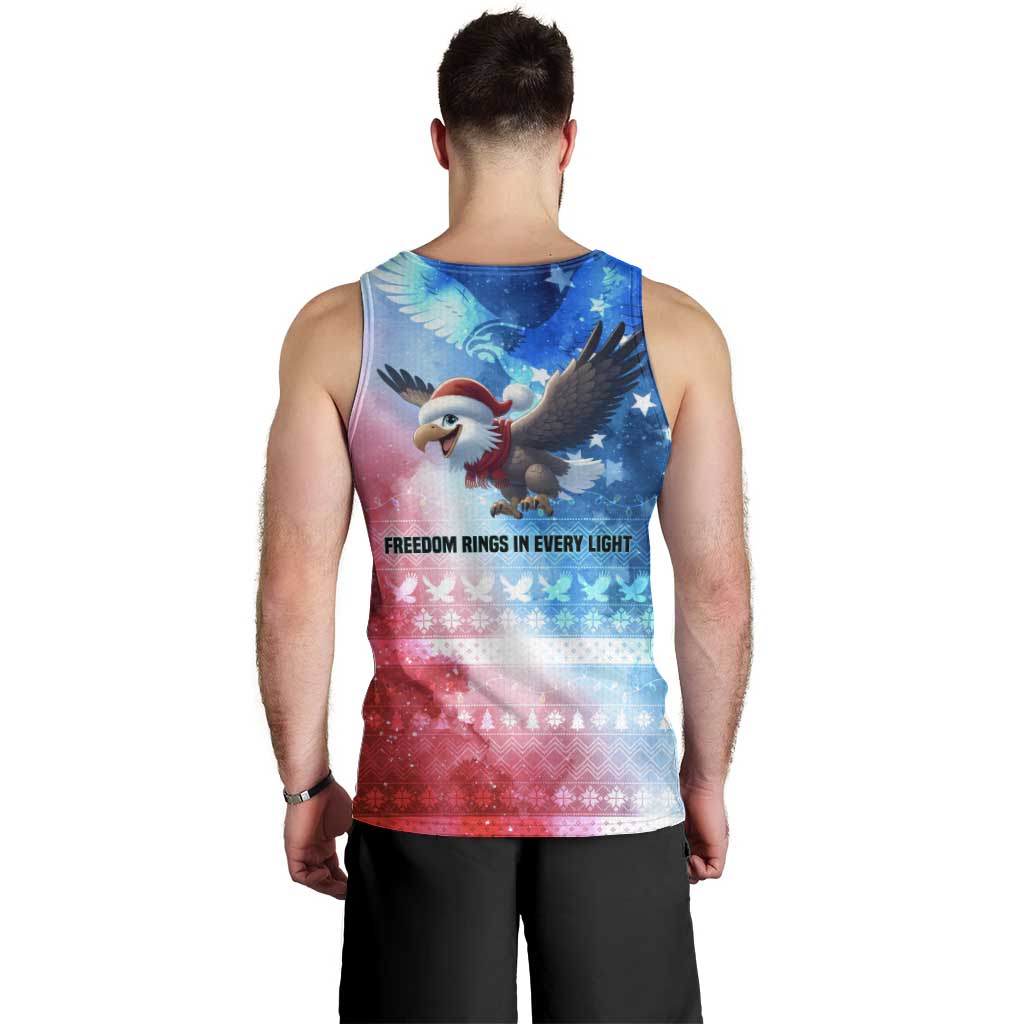 USA Christmas Men Tank Top with Santa Eagle Red White Blue Snowflake Pattern and American Flag - Wonder Print Shop