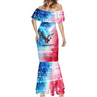 USA Christmas Mermaid Dress with Santa Eagle Red White Blue Snowflake Pattern and American Flag - Wonder Print Shop