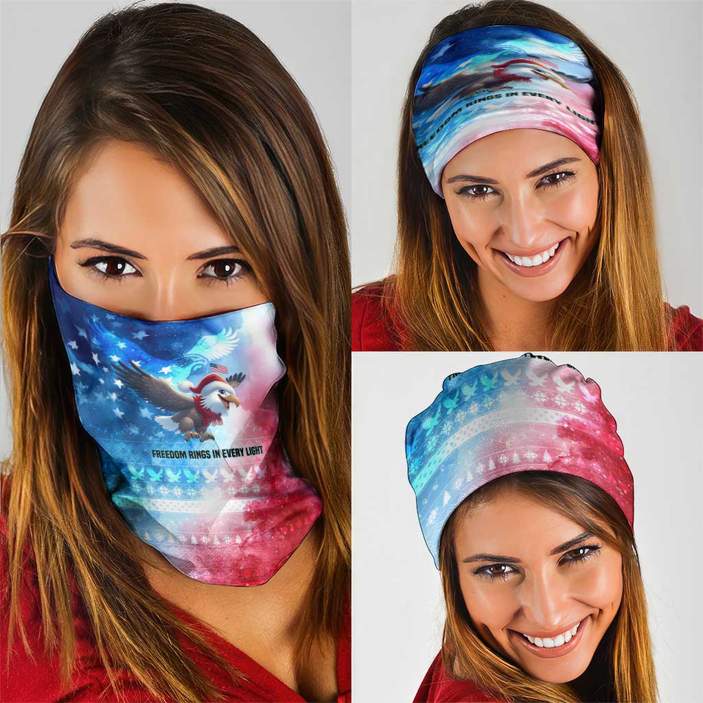 USA Christmas Neck Gaiter with Santa Eagle Red White Blue Snowflake Pattern and American Flag - Wonder Print Shop