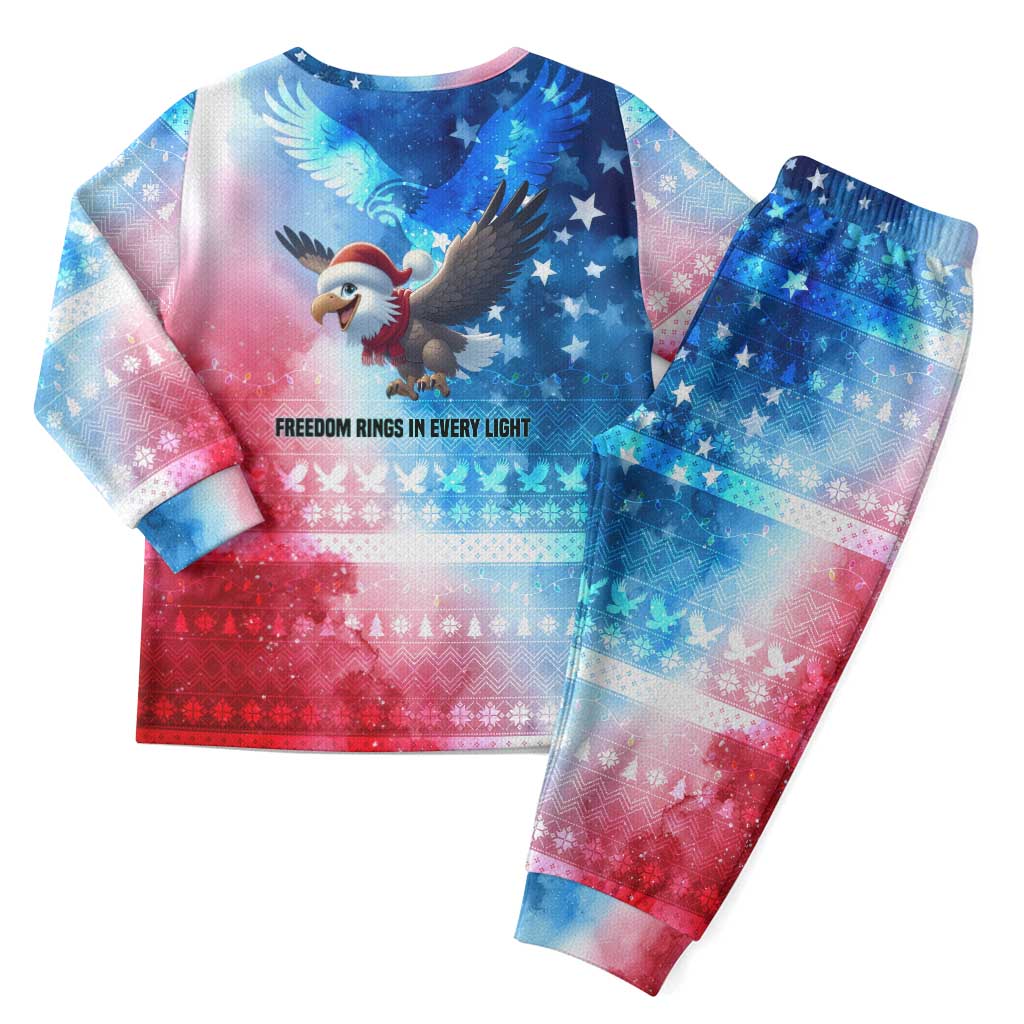 USA Christmas Pajama Set with Santa Eagle Red White Blue Snowflake Pattern and American Flag - Wonder Print Shop