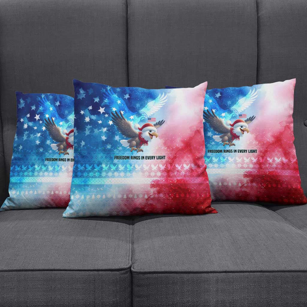 USA Christmas Pillow Cover with Santa Eagle Red White Blue Snowflake Pattern and American Flag - Wonder Print Shop