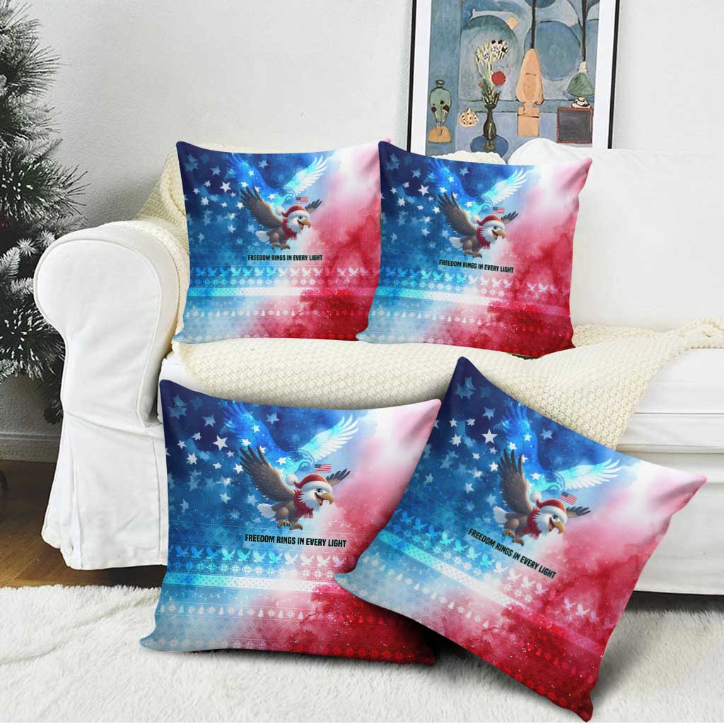USA Christmas Pillow Cover with Santa Eagle Red White Blue Snowflake Pattern and American Flag - Wonder Print Shop