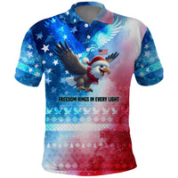 USA Christmas Polo Shirt with Santa Eagle Red White Blue Snowflake Pattern and American Flag - Wonder Print Shop