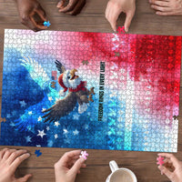 USA Christmas Puzzle with Santa Eagle Red White Blue Snowflake Pattern and American Flag - Wonder Print Shop