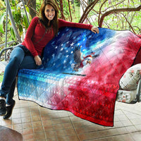 USA Christmas Quilt with Santa Eagle Red White Blue Snowflake Pattern and American Flag - Wonder Print Shop