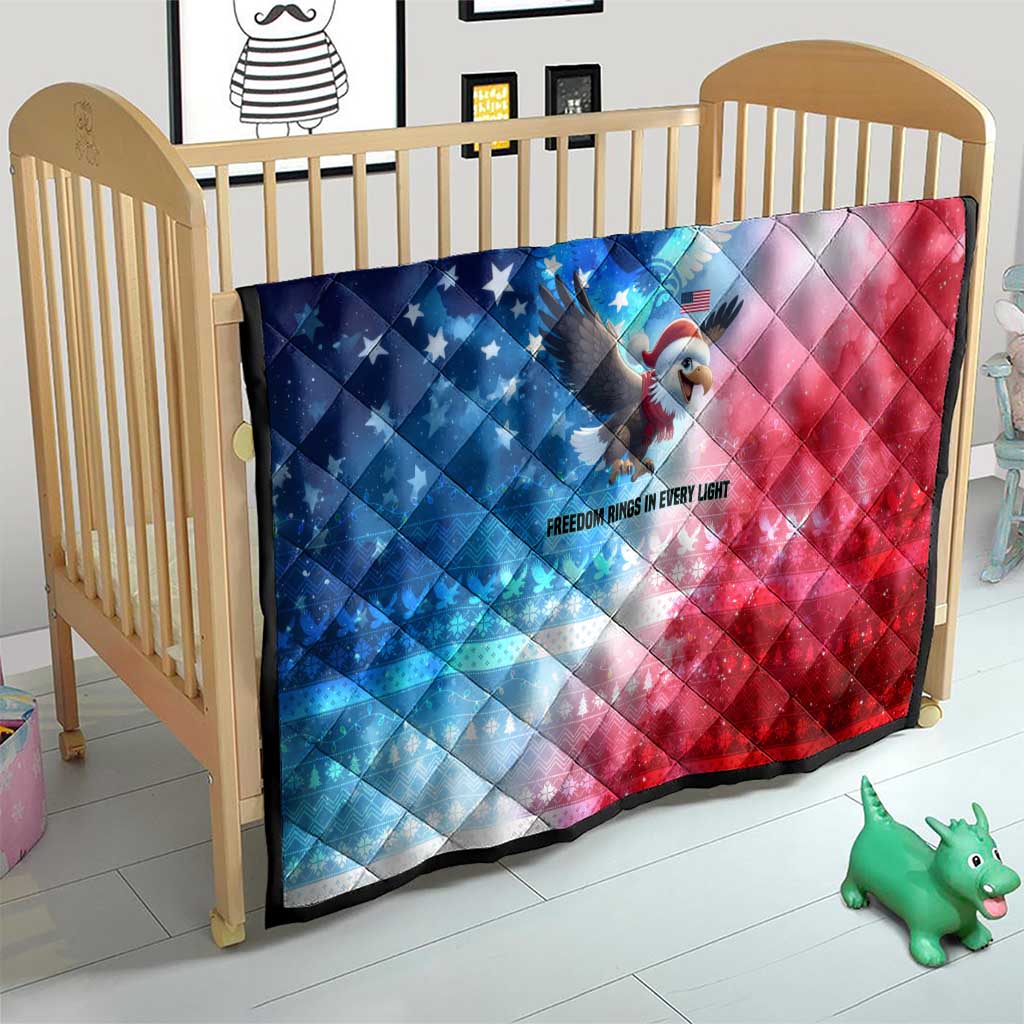 USA Christmas Quilt with Santa Eagle Red White Blue Snowflake Pattern and American Flag - Wonder Print Shop