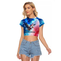 USA Christmas Raglan Cropped T Shirt with Santa Eagle Red White Blue Snowflake Pattern and American Flag - Wonder Print Shop