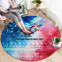 USA Christmas Round Carpet with Santa Eagle Red White Blue Snowflake Pattern and American Flag - Wonder Print Shop