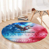 USA Christmas Round Carpet with Santa Eagle Red White Blue Snowflake Pattern and American Flag - Wonder Print Shop