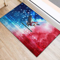USA Christmas Rubber Doormat with Santa Eagle Red White Blue Snowflake Pattern and American Flag - Wonder Print Shop